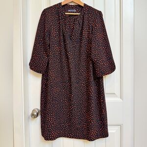 M&S Black and Red Polyester Crepe 3/4 Sleeve V-Neck Shift Dress. Size UK16/US12